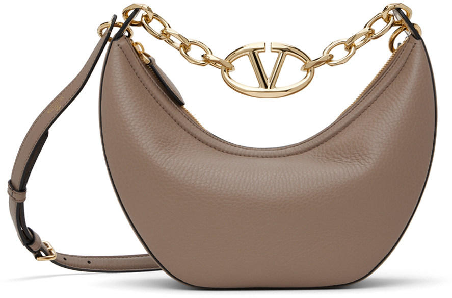 Shop Valentino トープ スモール Vlogo Moon バッグ In 416 Clay