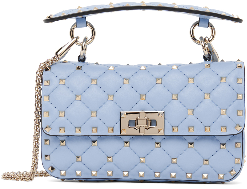 Blue Small Nappa Rockstud Spike Bag by Valentino Garavani on Sale