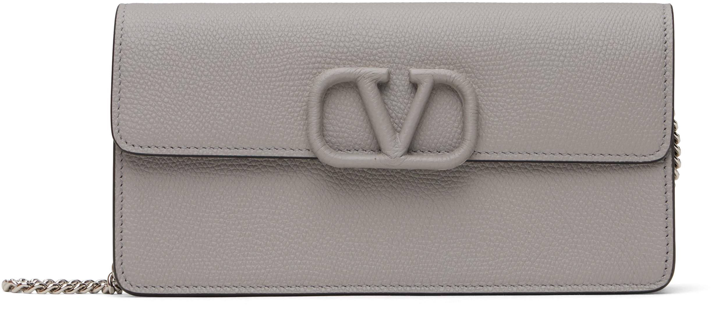 Gray VLogo Signature Grainy Calfskin Wallet Bag