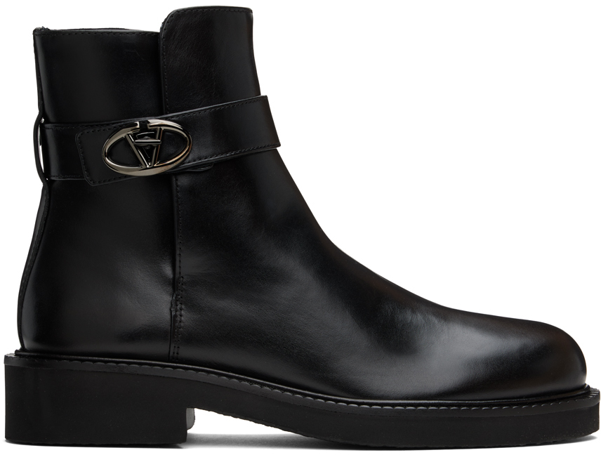 Shop Valentino Black Vlogo Locker Boots In 0no Nero