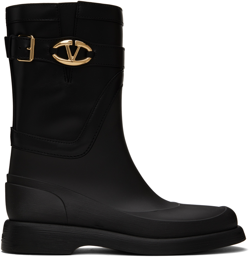 Shop Valentino Black Vlogo The Bold Edition Rain Boots In 0no Nero