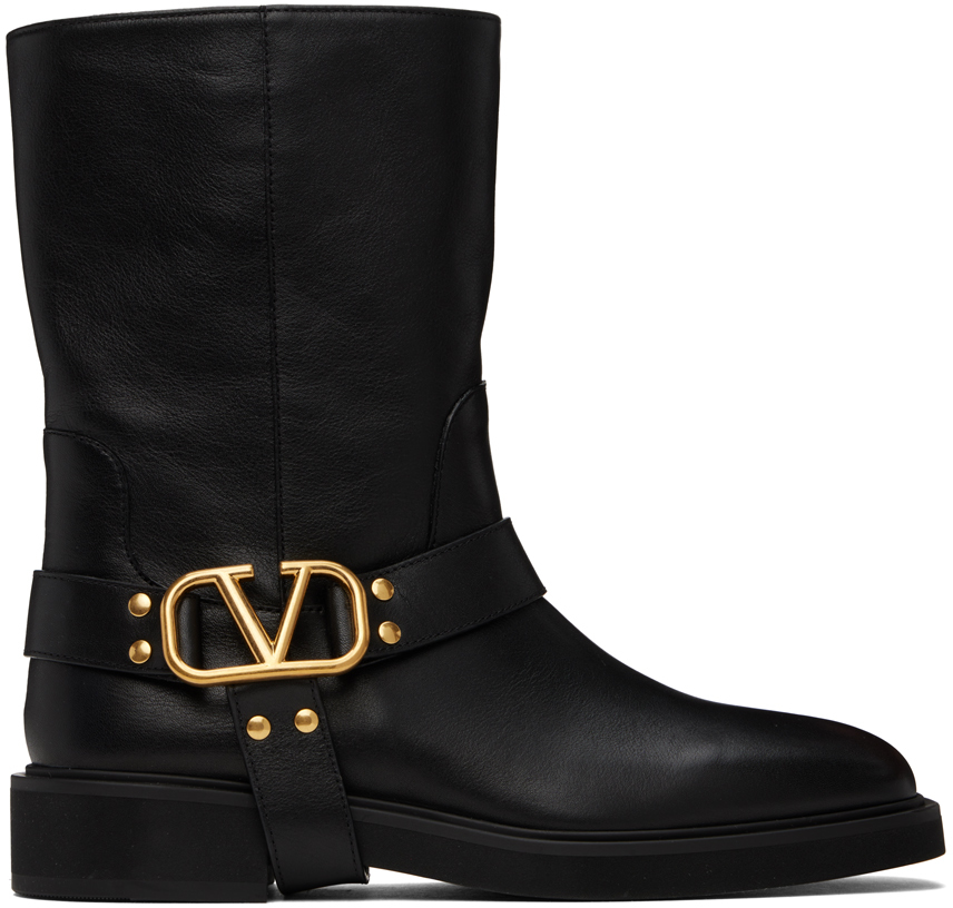 Shop Valentino Black Vlogo Signature Calfskin Boots In 0no Nero