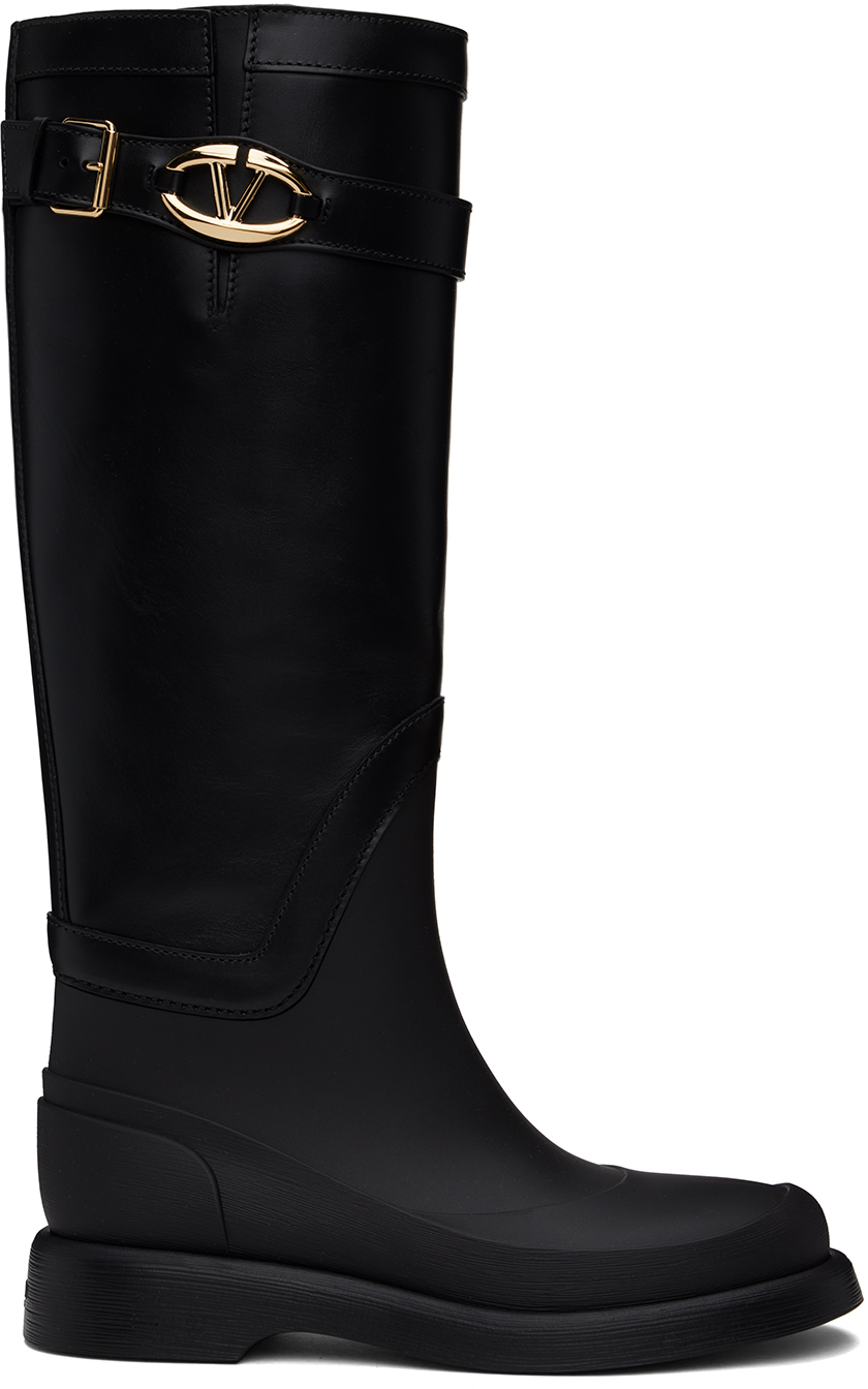 Shop Valentino Black Vlogo The Bold Edition Rain Boots In 0no Nero