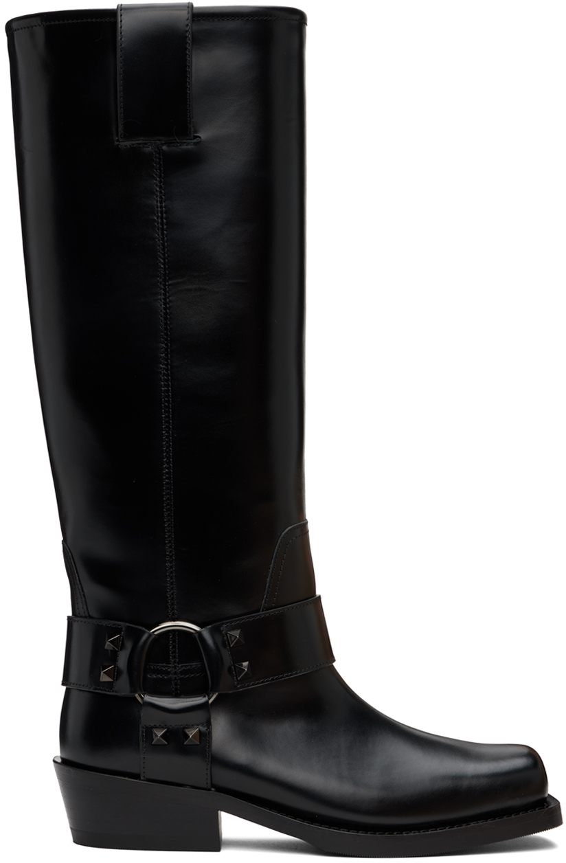 Black Rockstud Tall Biker Boots