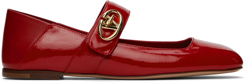 Shop Valentino Red Vlogo Locker Mary-jane Ballerina Flats In 0ro Rosso V