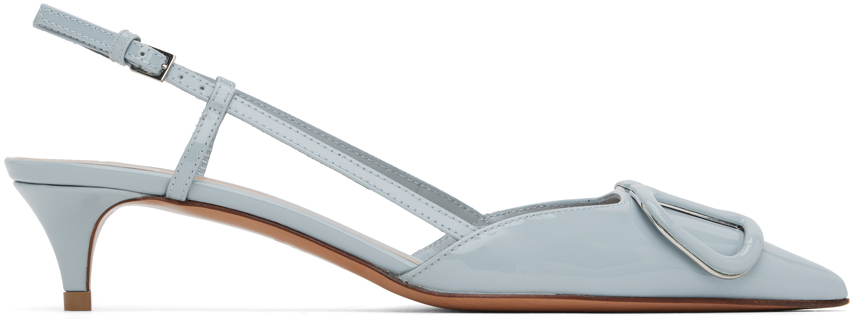 Valentino Vlogo Signature Patent Leather Slingback Pumps In Zj4 Blu Porcellana