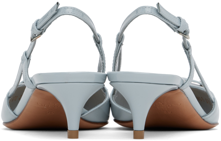 Valentino Vlogo Signature Patent Leather Slingback Pumps In Zj4 Blu Porcellana