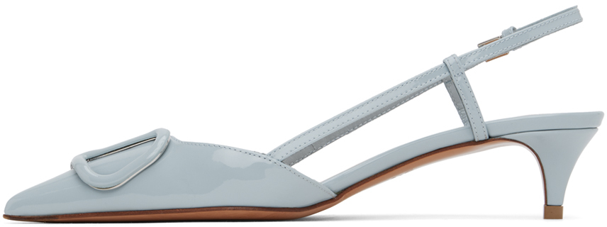 Valentino Vlogo Signature Patent Leather Slingback Pumps In Zj4 Blu Porcellana