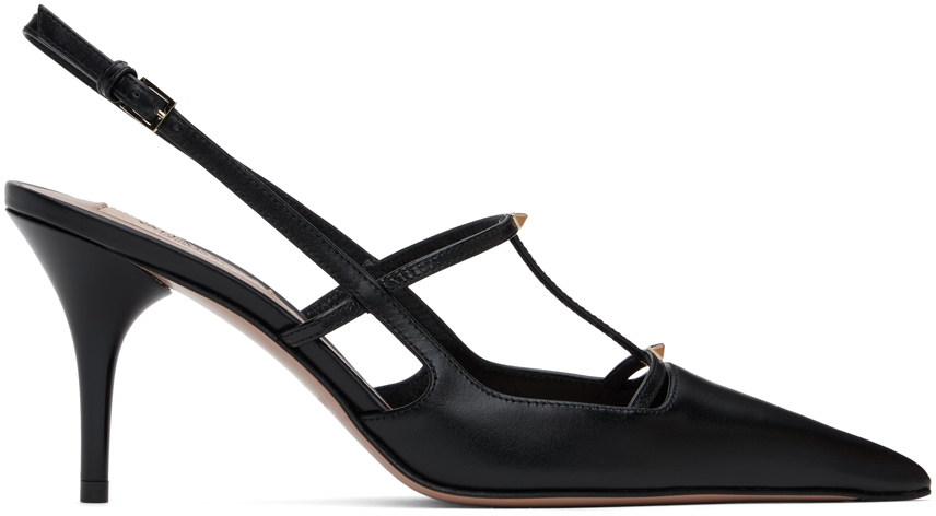 Shop Valentino Black Sling Back Heels In 0no Nero