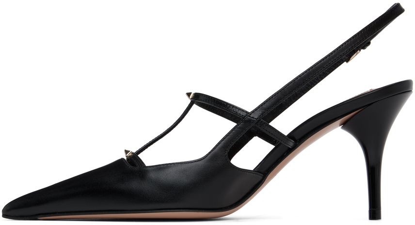 Valentino Rockstud Wispy Leather Slingback Pumps In 0no Nero