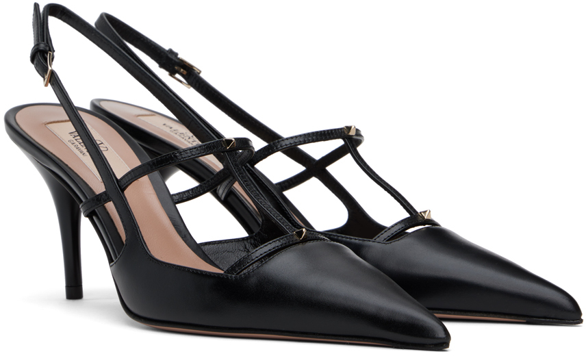 Valentino Rockstud Wispy Leather Slingback Pumps In 0no Nero