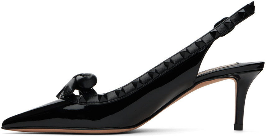 Valentino Black Rockstud Bow Slingback Heels In 0no Nero
