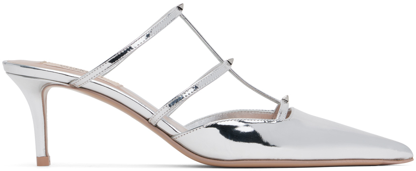 Silver Rockstud Wispy Calfskin 60mm Mules by Valentino