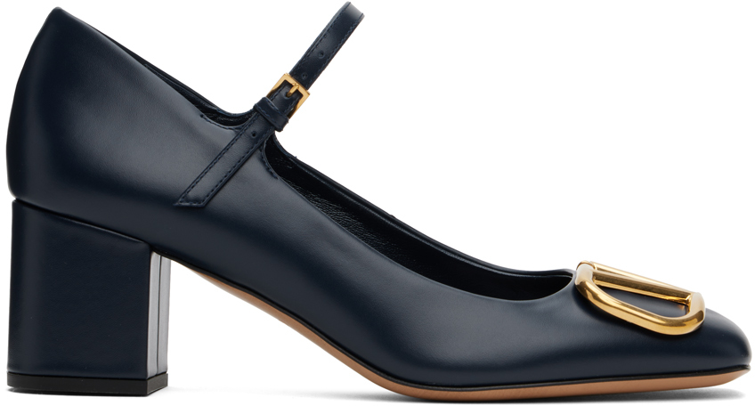 VALENTINO GARAVANI NAVY VLOGO MARY JANE HEELS