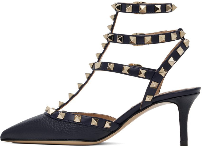 Valentino Navy Rockstud Caged 65mm Heels In M30 Marine