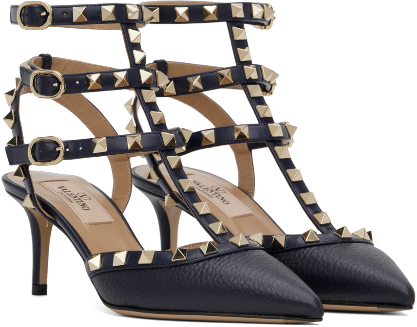 Valentino Navy Rockstud Caged 65mm Heels In M30 Marine