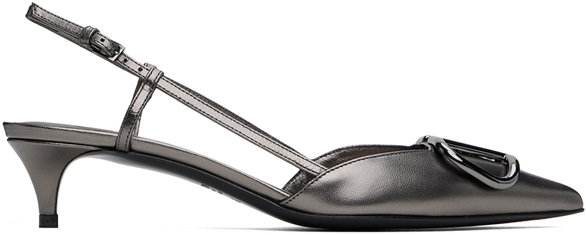 Shop Valentino Gunmetal Vlogo Signature Slingback Heels In 113 Antracite