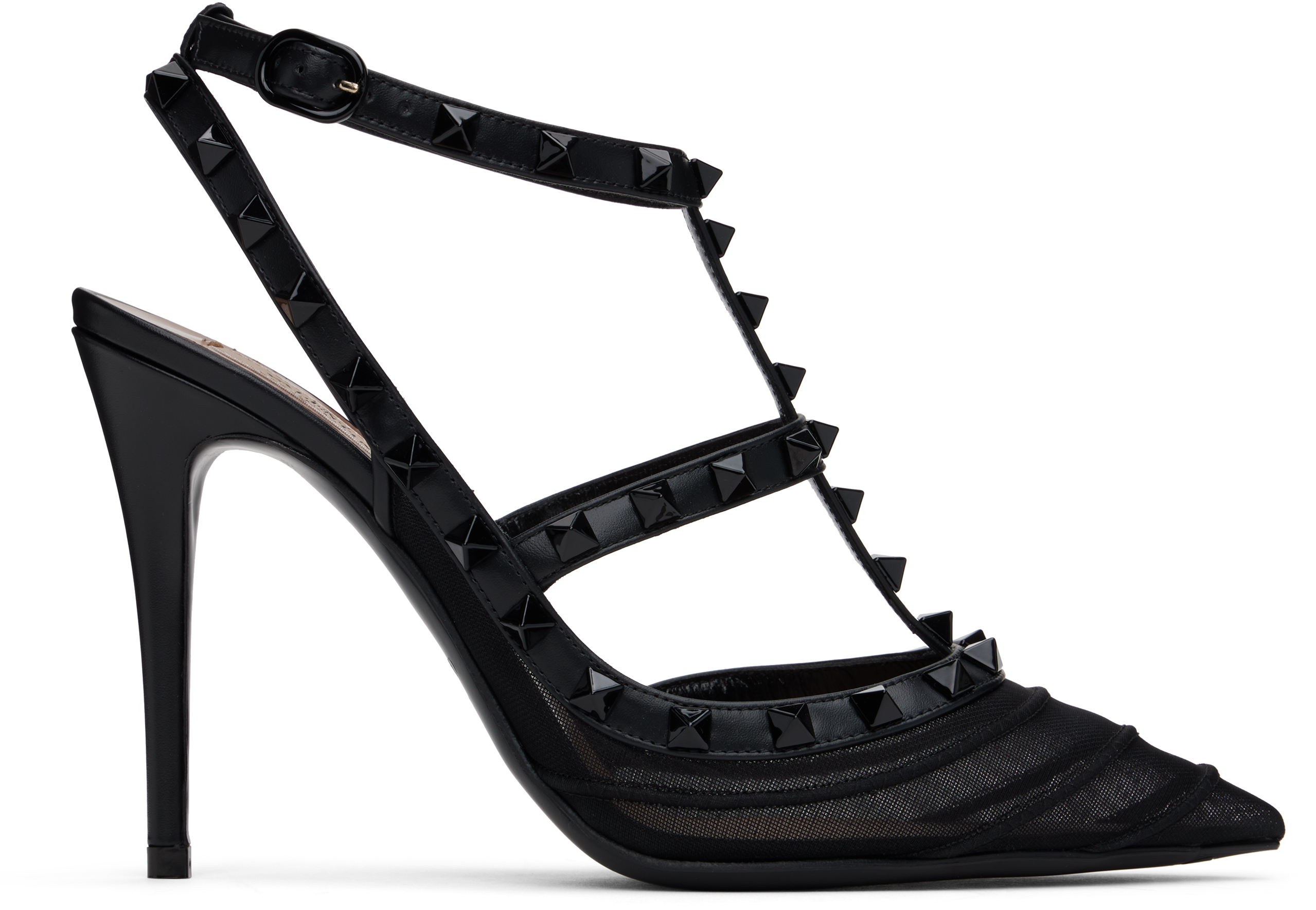 Valentino Garavani Black Rockstud Mesh 100mm Heels In 0no Nero