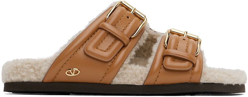 Shop Valentino Tan Fussfriend Slide Sandals In Zt6 Almond Beige/nat