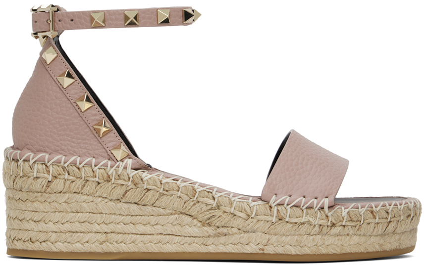 Shop Valentino Pink Rockstud Sandals In P98 Poudre/nero