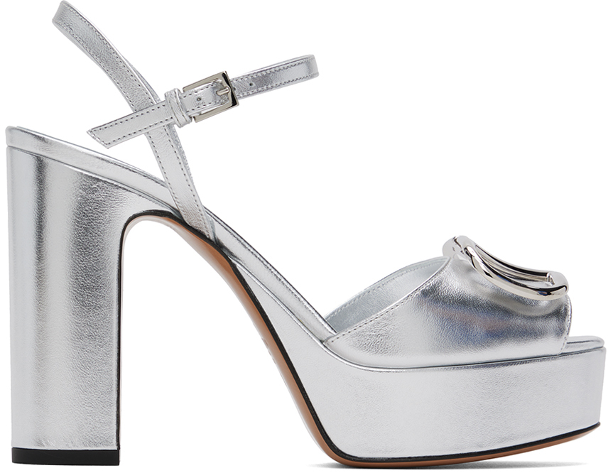 Silver Logo Heeled Sandals