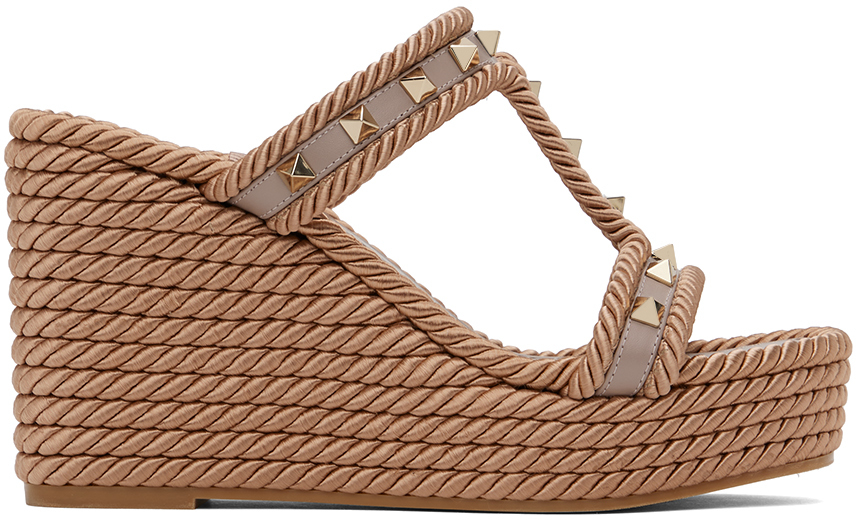 Shop Valentino Pink Rockstud Heeled Sandals In P45 Poudre