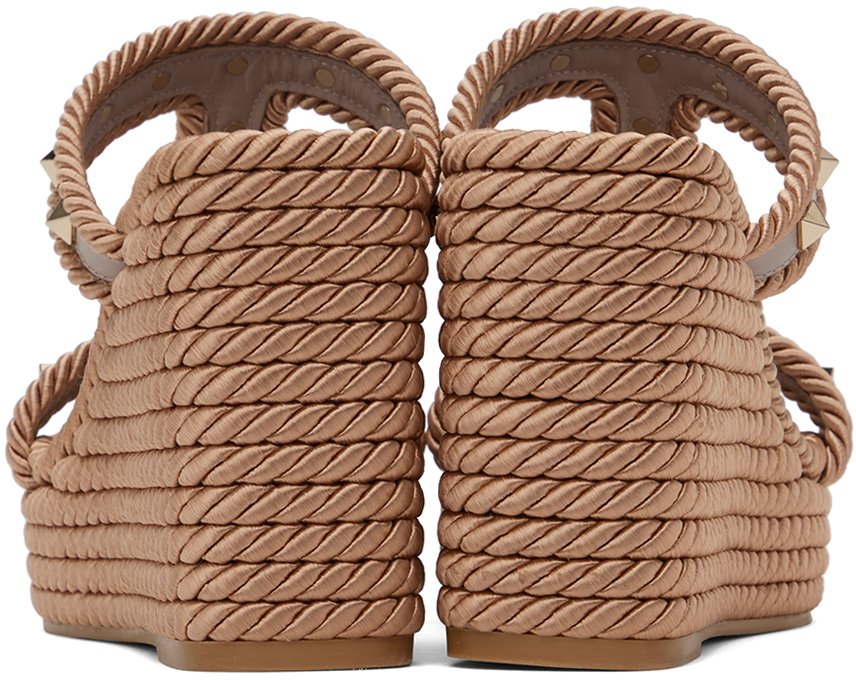 Valentino Garavani Womens Beige Rockstud Braided Leather Wedge Sandals In P45 Poudre