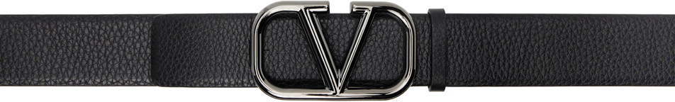 Valentino Garavani Black Reversible Vlogo Buckle Belt In M77 Nero-marine