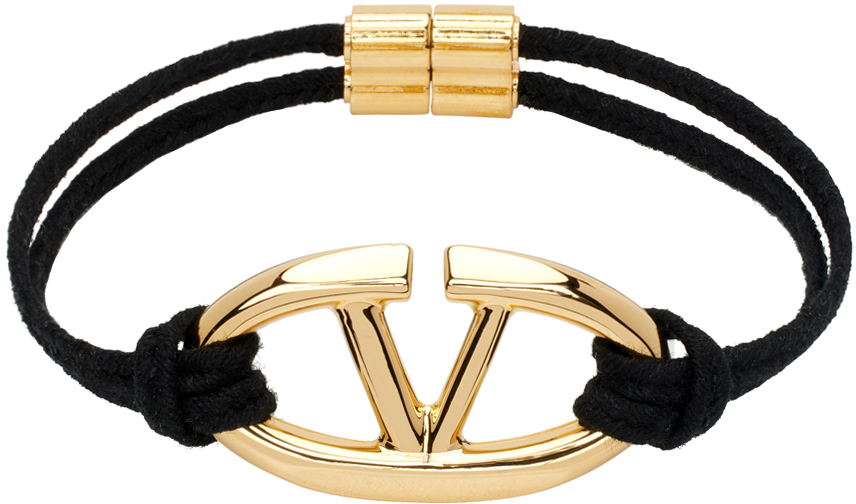 Valentino Garavani Black & Gold Vlogo Signature Bracelet In 0no Nero