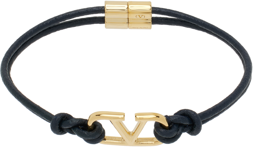 Black VLogo Signature Leather Bracelet