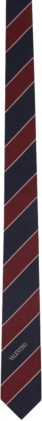 Shop Valentino Red & Navy Jacquard Signa Tie In Silk/regimental/v