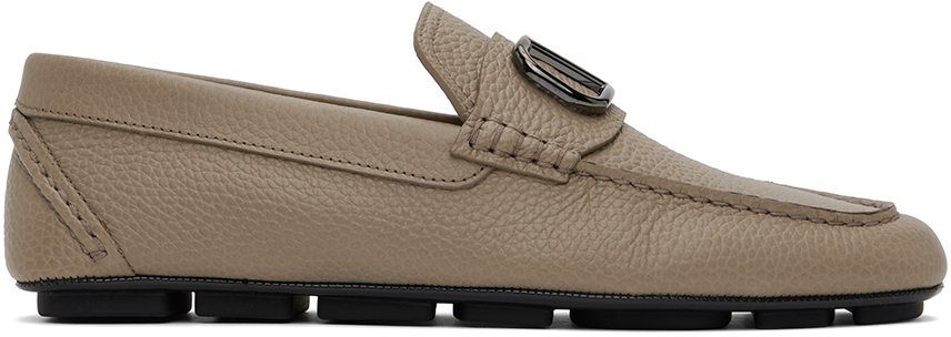 Shop Valentino Taupe Vlogo Signature Driving Loafers In Bt5 New Chinos