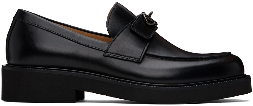 Shop Valentino Black Vlogo Locker Calfskin Loafers In 0no Nero