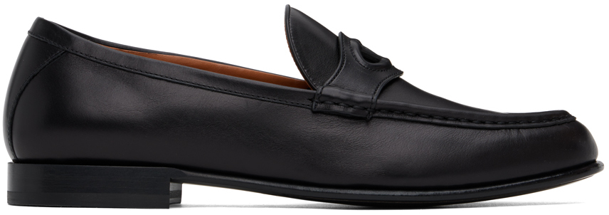 Shop Valentino Black Vlogo 'the Bold Edition' Calfskin Loafers In 0no Nero