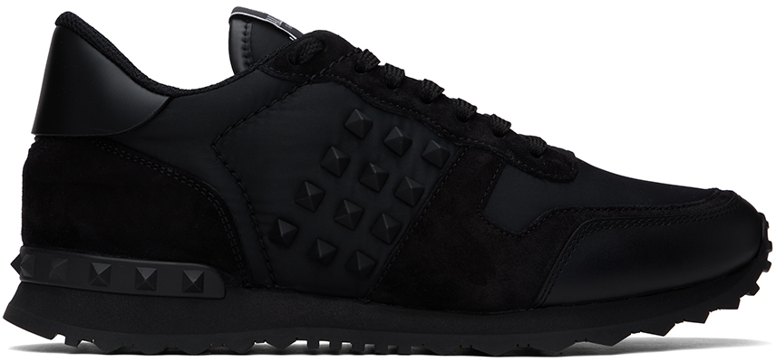 Shop Valentino Black Rockstud Sneakers In Nero