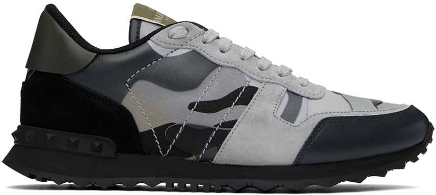 Shop Valentino Gray & Black Camouflage Rockrunner Sneakers In Grigio/dk-oli