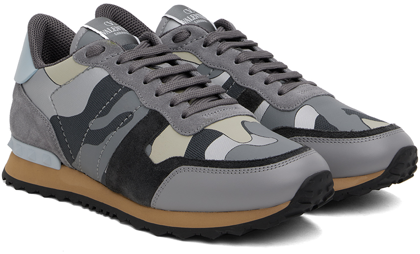 Valentino Rockrunner Camouflage Low-top Sneakers In .grey-op.