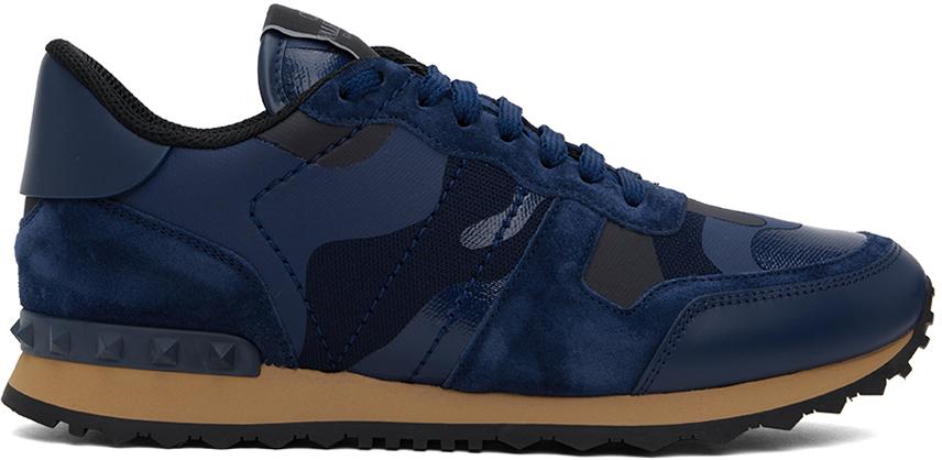 Shop Valentino Navy Rockrunner Camouflage Sneakers In Zbm Electric Bluwork