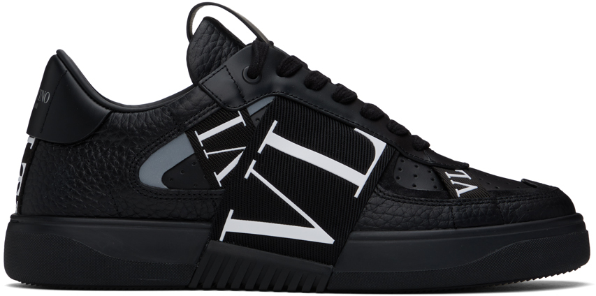 Shop Valentino Black Low-top Calfskin Vl7n Sneakers In 0no Nero