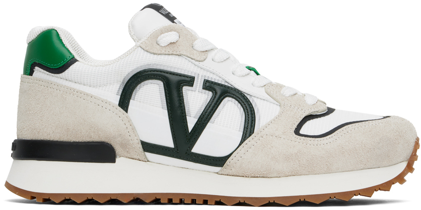 Shop Valentino White & Beige Vlogo Pace Low-top Sneakers In Mjp Ghiaccio Green