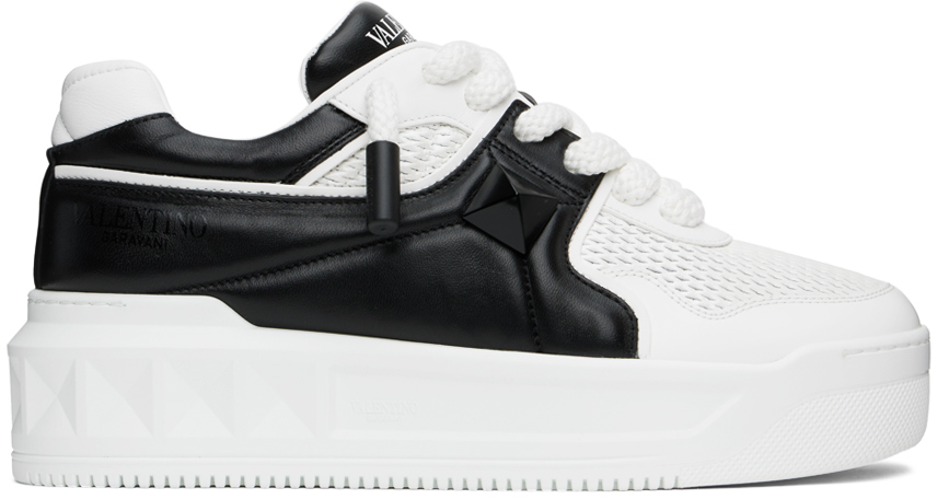 Shop Valentino White & Black Low-top One Stud Xl Sneakers In A01 Bianco/nero