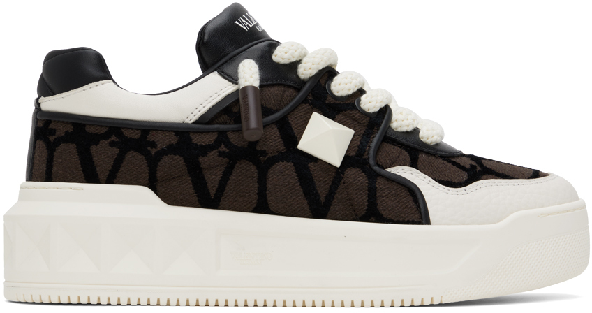 White & Brown One Stud XL Low-Top Sneakers