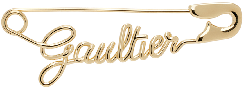 Jean Paul Gaultier Safety Pin Logo-lettering Earring In Gold