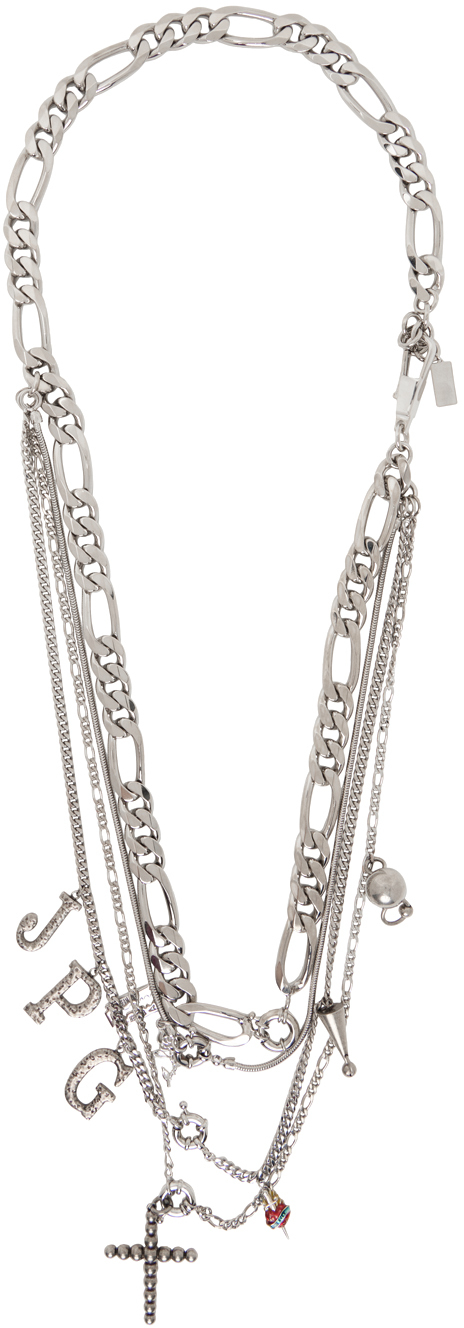 Jean Paul Gaultier Silver Multiple Chains & Charms Necklace In 96 Agedsilver