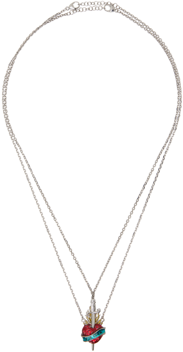 Jean Paul Gaultier Silver Separable Heart & Sword Necklace In 91 Silver