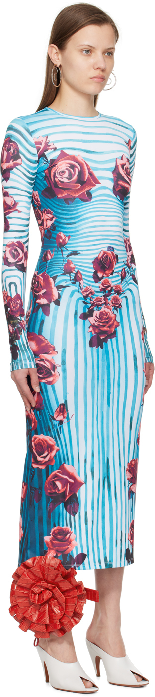 Shop Jean Paul Gaultier Blue & Red Flower Body Morphing Maxi Dress In 503001 Blue/red/whit