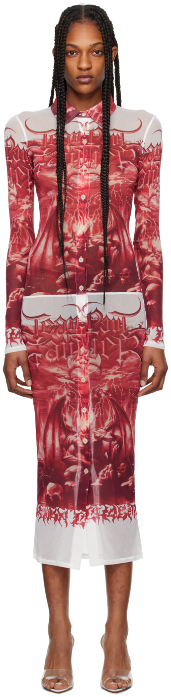 Shop Jean Paul Gaultier Red & White 'the Diablo' Midi Dress In 0130 White/red