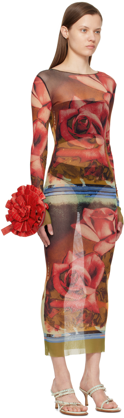 Shop Jean Paul Gaultier Red & Green Roses Maxi Dress In 403050 Green/red/blu