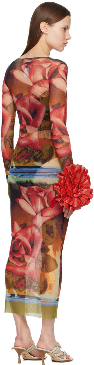 Shop Jean Paul Gaultier Red & Green Roses Maxi Dress In 403050 Green/red/blu