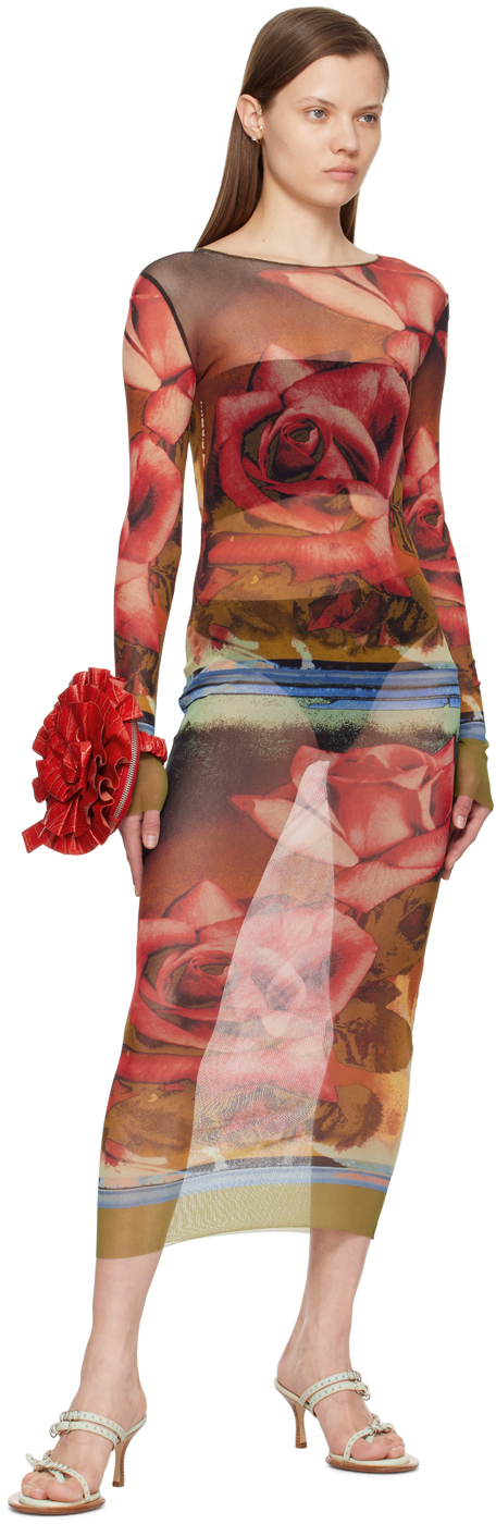 Shop Jean Paul Gaultier Red & Green Roses Maxi Dress In 403050 Green/red/blu